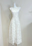 Elegant White A-Line Round Neck Lace Pattern Formal Prom Dress Bridesmaid Dress