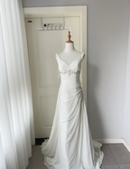 Elegant White Deep V-Neck Beaded Chiffon Formal Prom Dress