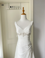 Elegant White Deep V-Neck Beaded Chiffon Formal Prom Dress