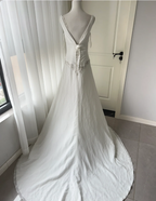 Elegant White Deep V-Neck Beaded Chiffon Formal Prom Dress