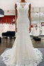 Elegant White Long Mermaid Tulle Lace Open Back Wedding Dresses