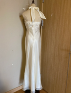 Elegant White Mermaid Halter Neck Satin Long Formal Prom Dress