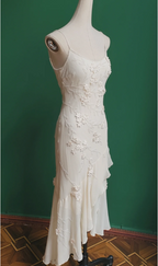 Elegant White Mermaid Spaghetti Strap U-Neck 3D Foral Embroidery Chiffon Formal Prom Dress