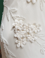 Elegant White Mermaid Spaghetti Strap U-Neck 3D Foral Embroidery Chiffon Formal Prom Dress