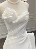 Elegant White Mermaid Strapless Satin Wedding Dress With Train
