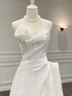 Elegant White Mermaid Strapless Satin Wedding Dress With Train