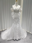 Elegant White Mermaid Train Halter Off-The-Shoulder Beaded Lace Tulle Formal Prom Dress