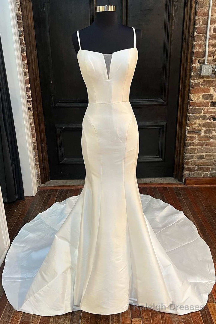 Elegant White Split Neck Trumpet Long Wedding Dresses Sexy