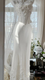 Elegant White Strap Herringbone Beaded Chiffon Prom Gown Formal Prom Dress