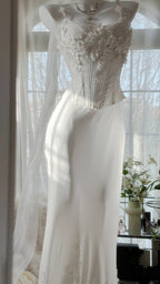 Elegant White Strap Herringbone Beaded Chiffon Prom Gown Formal Prom Dress