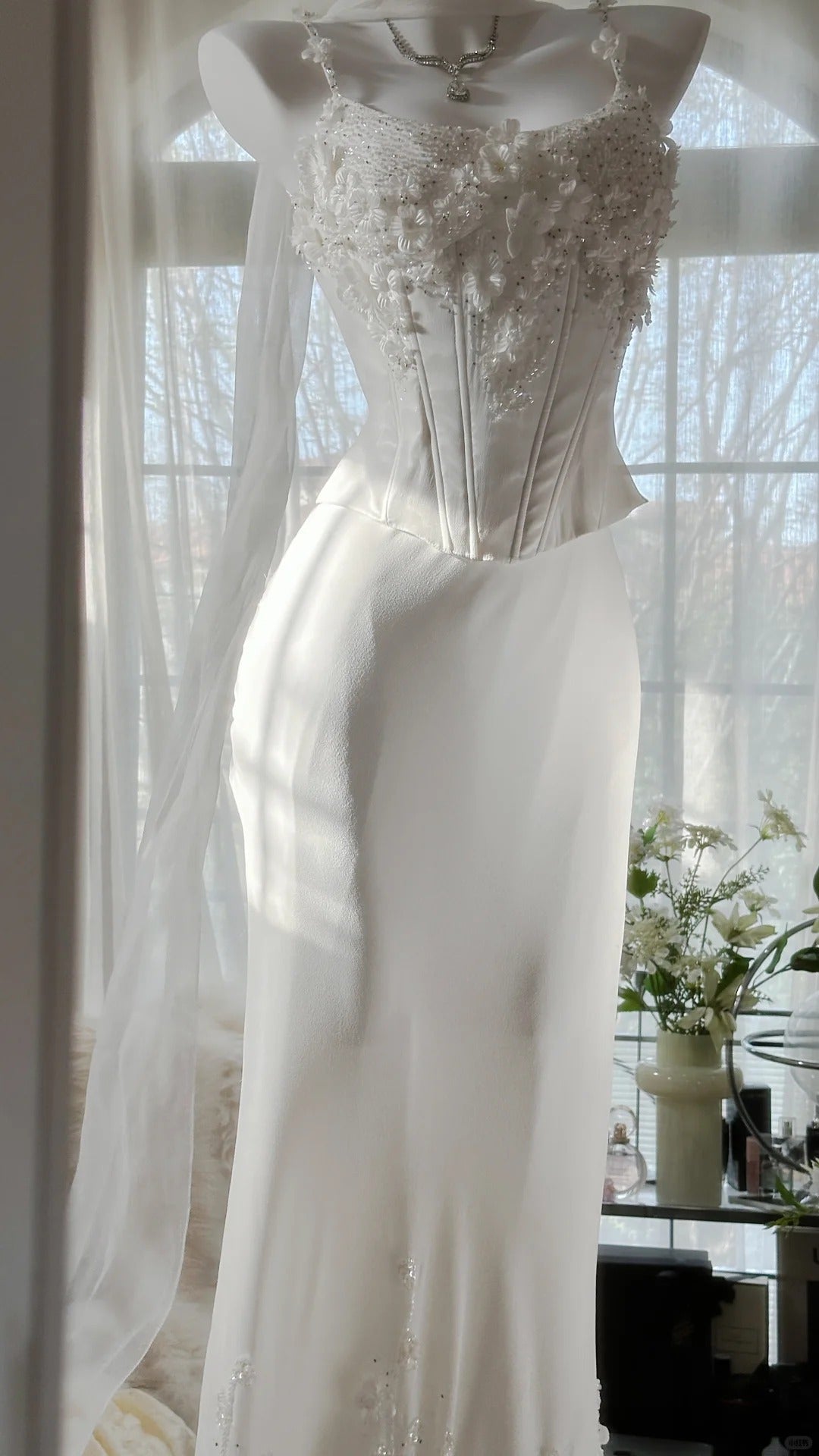 Elegant White Strap Herringbone Beaded Chiffon Prom Gown Formal Prom Dress