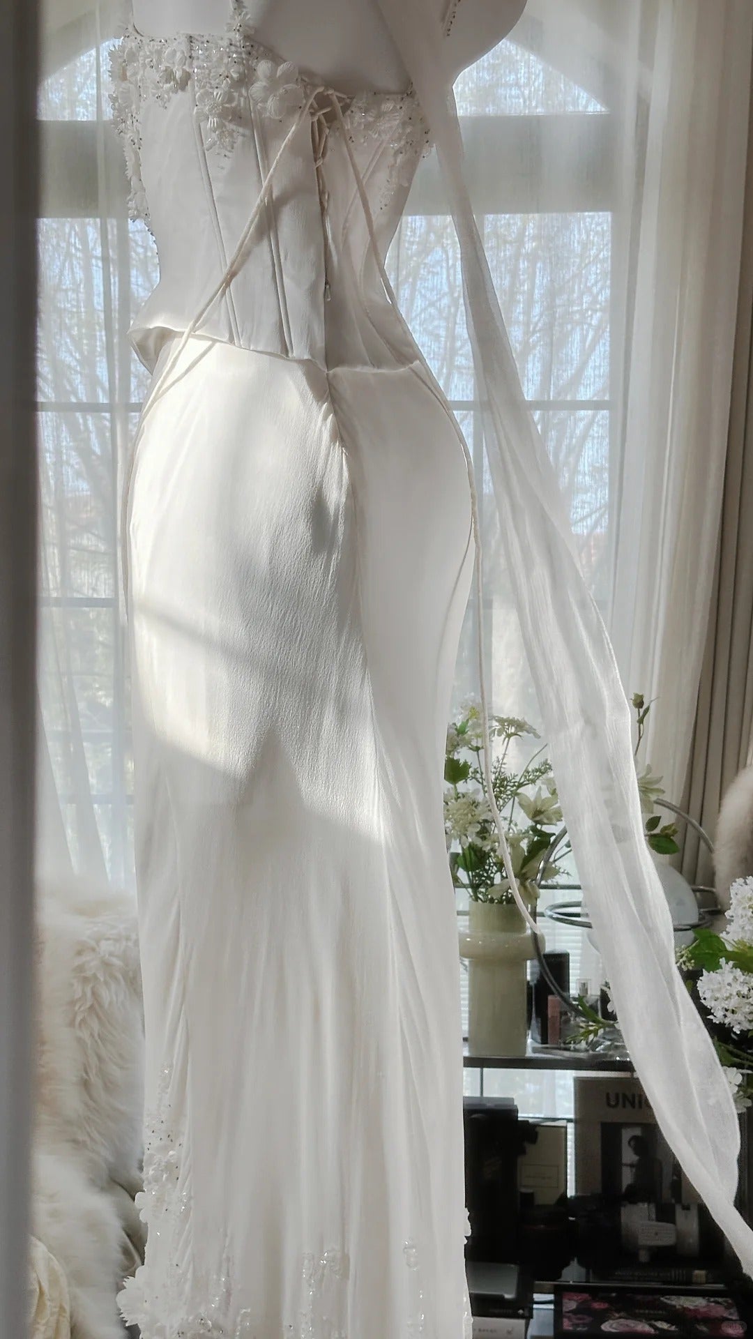 Elegant White Strap Herringbone Beaded Chiffon Prom Gown Formal Prom Dress