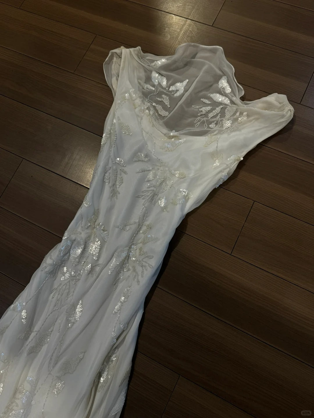 Elegant White Swing Neck Sequin Chiffon Long Formal Prom Dress