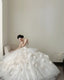 Elegant White Trailing Heart-Shaped Neckline 3D Floral Tulle Ball Gown Wedding Dress