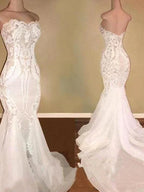Elegant White V-Neck Mermaid Lace Wedding Dress