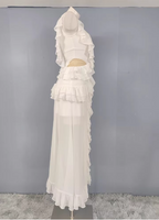 Elegant White V-Neck Ruffled Chiffon Long Formal Prom Dress