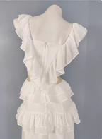 Elegant White V-Neck Ruffled Chiffon Long Formal Prom Dress