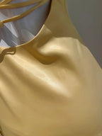 Elegant Yellow Irregular Halter Neck Satin Short Front Long Back Formal Prom Dress
