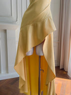 Elegant Yellow Irregular Halter Neck Satin Short Front Long Back Formal Prom Dress
