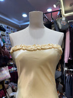 Elegant Yellow Mermaid Strapless Three-Dimensional Floral Satin Long Formal Prom Dress Bridesmaid Dress