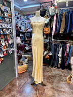 Elegant Yellow Mermaid Strapless Three-Dimensional Floral Satin Long Formal Prom Dress Bridesmaid Dress