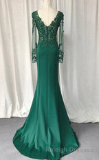 V Neck Lace Top Mermaid Long Prom Dresses