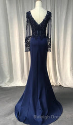 V Neck Lace Top Mermaid Long Prom Dresses