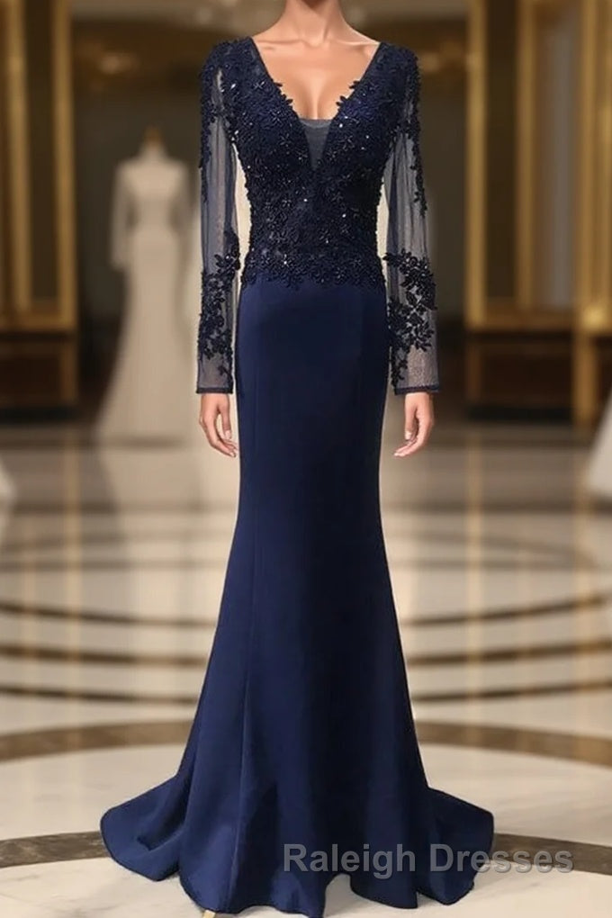 V-Neck Lace Top Mermaid Long Prom Dress