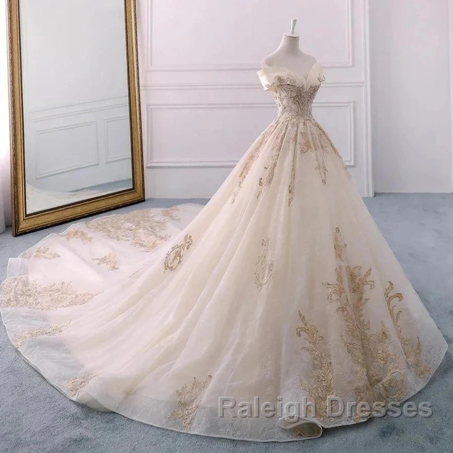 Embroidered Off-The-Shoulder Wedding Dresses