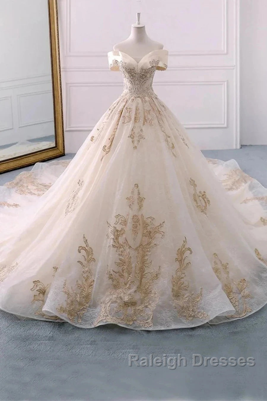 Embroidered Off-The-Shoulder Wedding Dresses