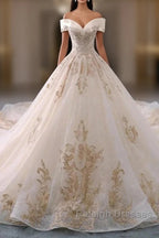Embroidered Off-The-Shoulder Wedding Dress
