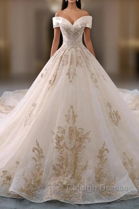 Embroidered Off-The-Shoulder Wedding Dress