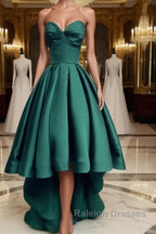 Emerald Green High Low Satin Prom Dresses, Emerald Green High Low Formal Graduation Dresses