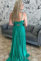 Emerald Green Pleated A Line Formal Dress