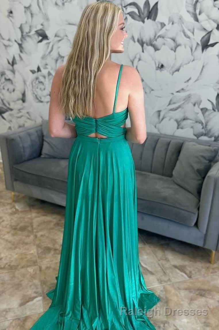 Emerald Green Pleated A Line Formal Dress