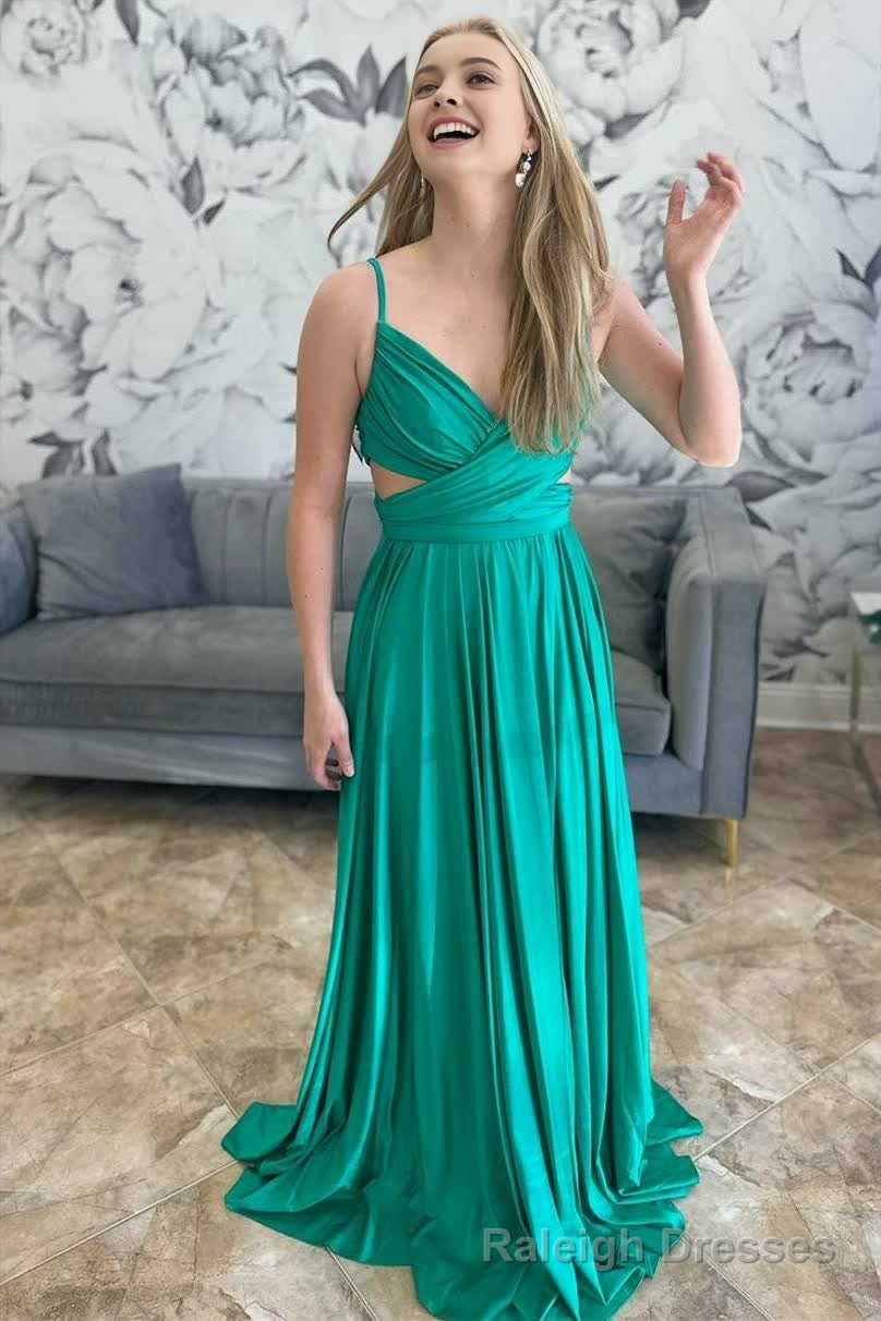 Emerald Green Pleated A Line Formal Dress