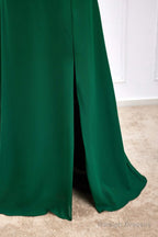 Emerald Green Ruffled Straps A-Line Bridesmaid Dress With Slit