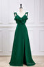 Emerald Green Ruffled Straps A-Line Bridesmaid Dress With Slit