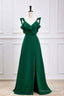 Emerald Green Ruffled Straps A-Line Bridesmaid Dresses With Slit
