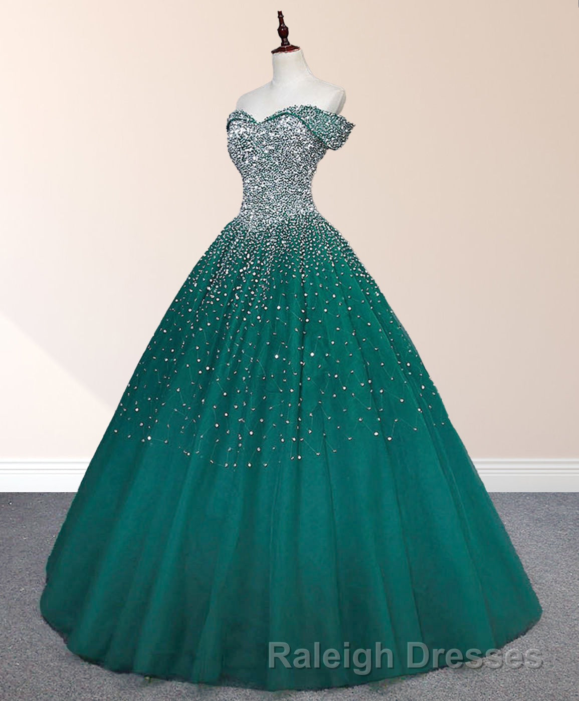 Emerald Green Sequin Prom Dresses Beaded Quinceanera Dresses