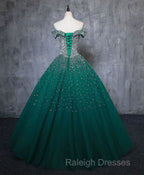 Emerald Green Sequin Prom Dress Beaded Quinceanera Dress Sweet 16 Dress