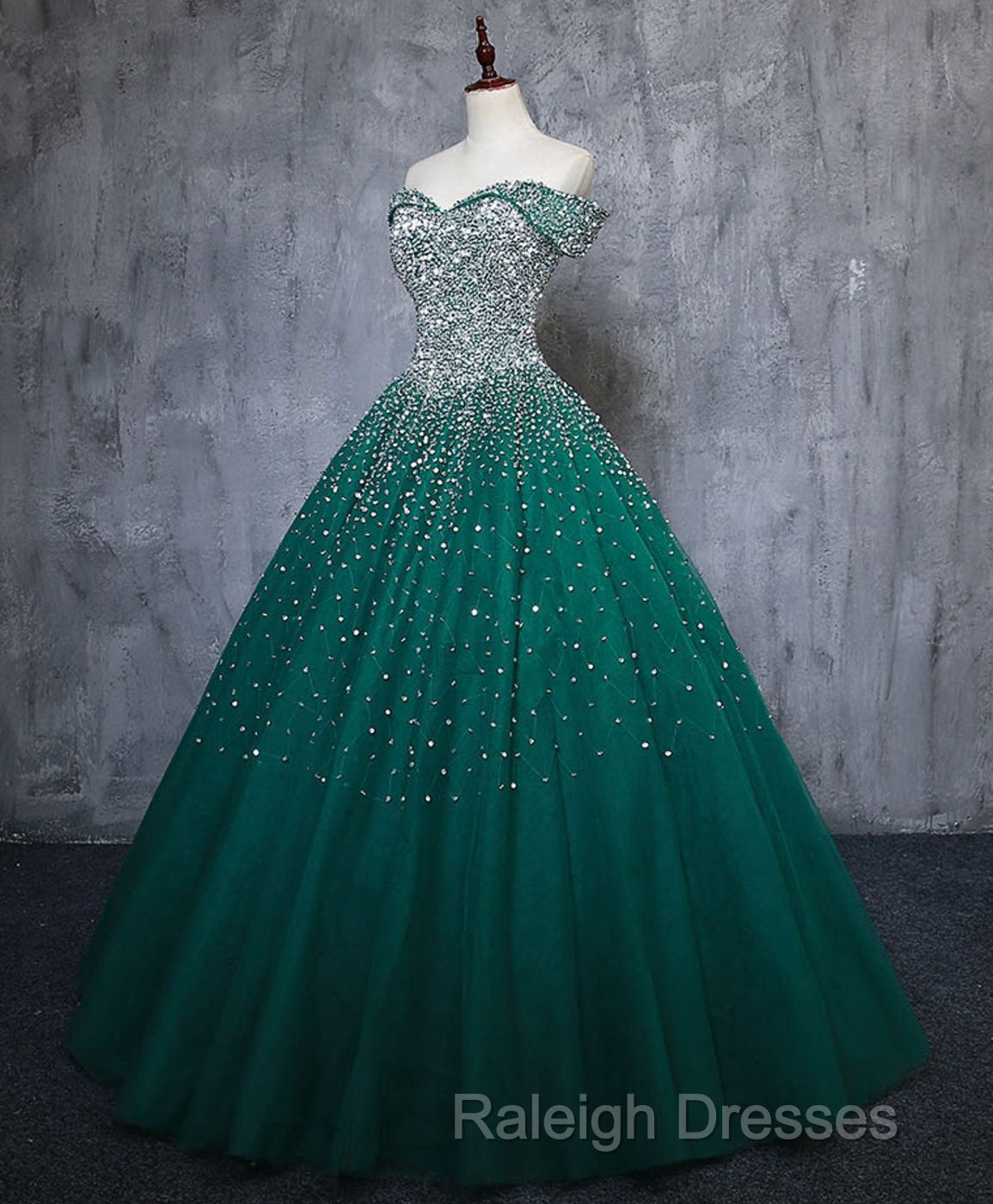 Emerald Green Sequin Prom Dress Beaded Quinceanera Dress Sweet 16 Dress