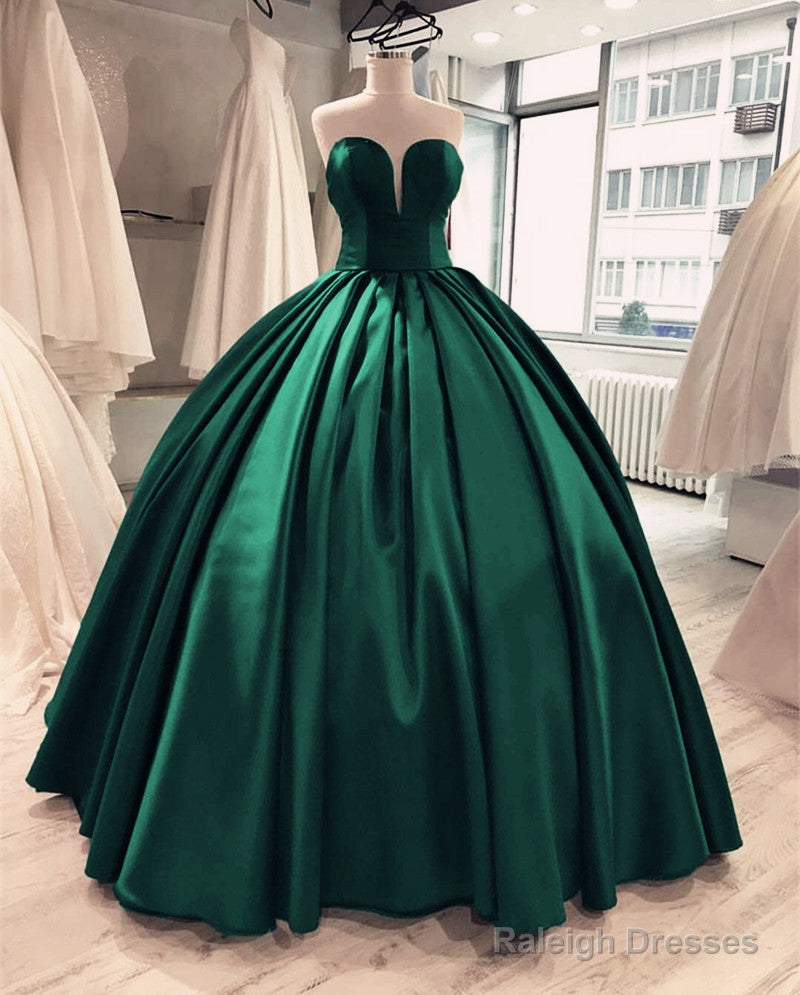 Emerald Green Sweetheart Satin Prom Dresses Ballgowns Main image