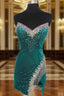 Emerald Green Velvet Strapless Beaded Short Cocktail Dress with Tassels