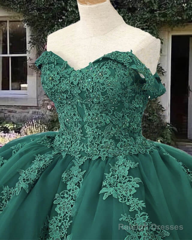 Emerald Off Shoulder Tulle Ball Gown Appliques Dress Secondary image