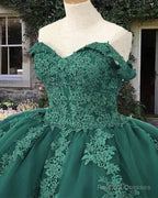 Emerald Off Shoulder Tulle Ball Gown Appliques Dress