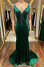 Emerald Velvet V-Neck Cutout Back Mermaid Long Formal Dress
