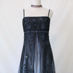 ¥â‚?Empire Dress Vintage Silver And Black Glitter Ombre Beaded High-Waisted Long Tulle Prom Dress Evening Dress Party Dress