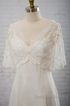 Empire Waist V Neck Tulle A Line Wedding Dresses