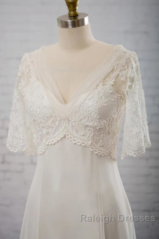 Empire Waist V Neck Tulle A Line Wedding Dresses